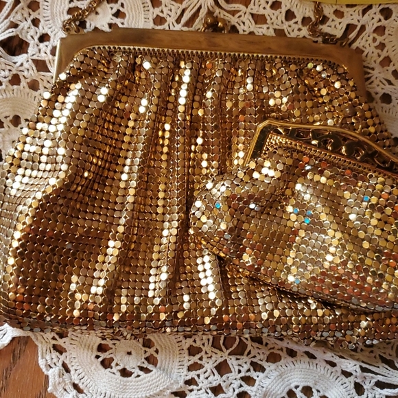 Whiting & Davis Handbags - Whiting And Davis Co  gold evening bag and coin pu
